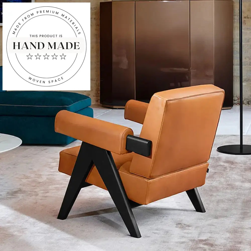 Modern Leather Wooden Lounge Chair for Hotel Office Living Room Seating