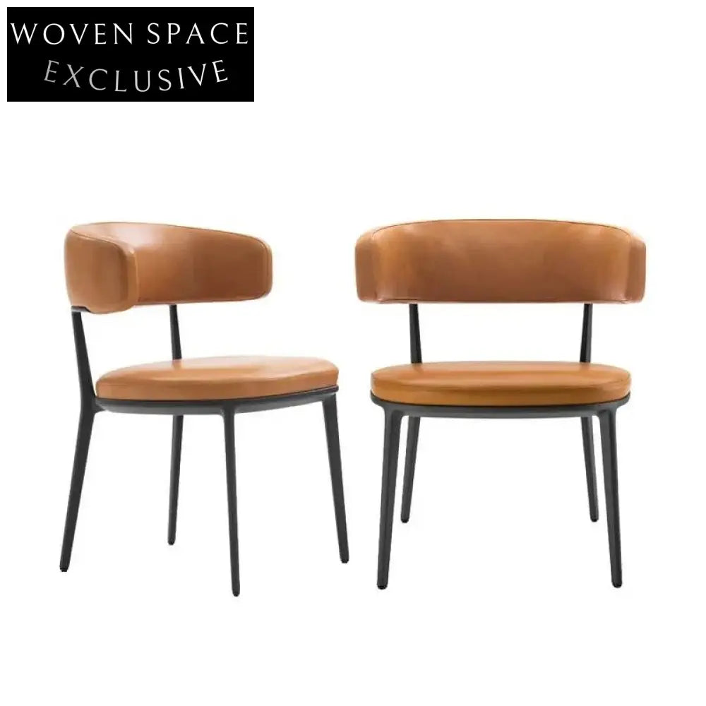 Modern Light Luxury Aluminum Frame Brown Leather Dining Chair for Home Restaurant