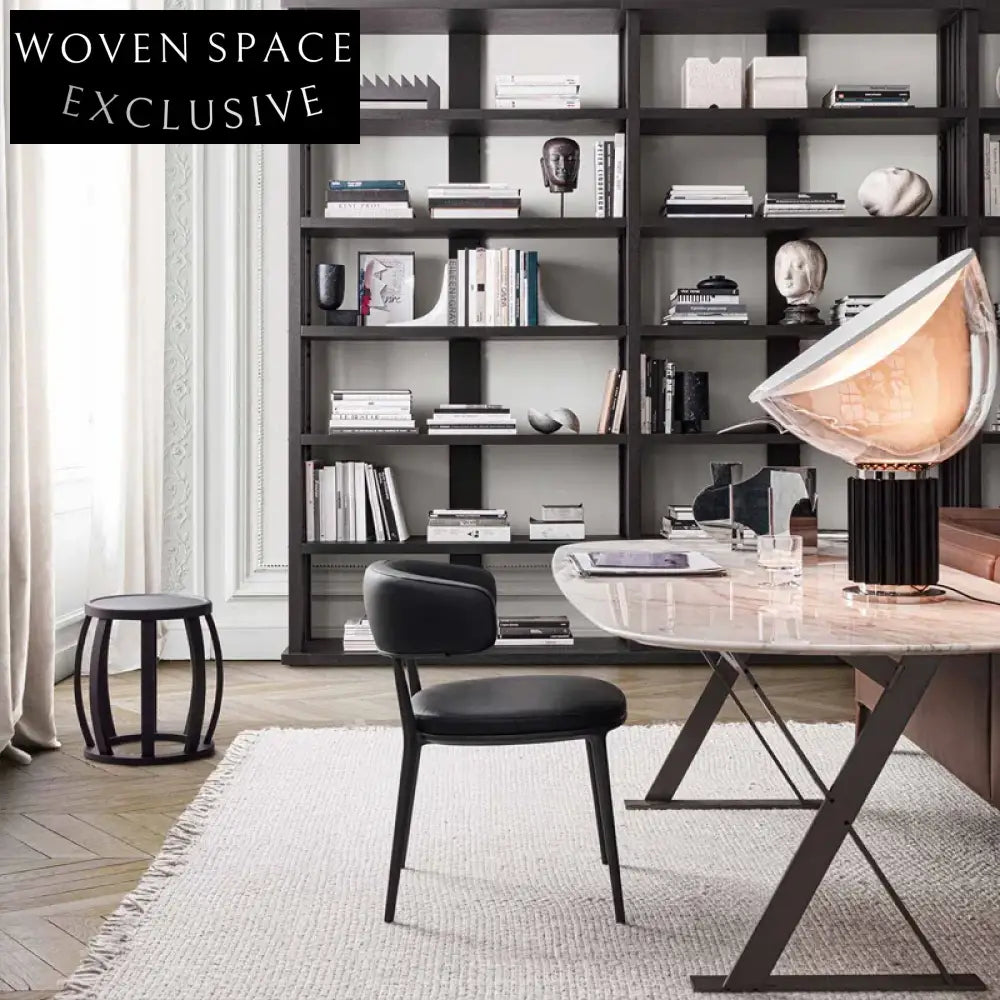 Modern Light Luxury Aluminum Frame Brown Leather Dining Chair for Home Restaurant