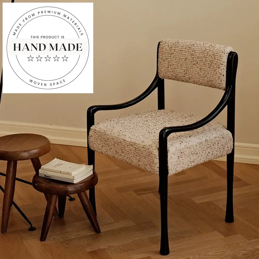 Modern Light Luxury Fabric Upholstered Solid Wood Armrest Dining Chair