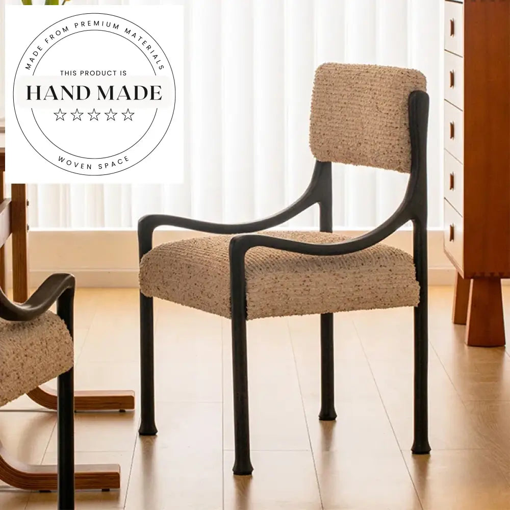 Modern Light Luxury Fabric Upholstered Solid Wood Armrest Dining Chair