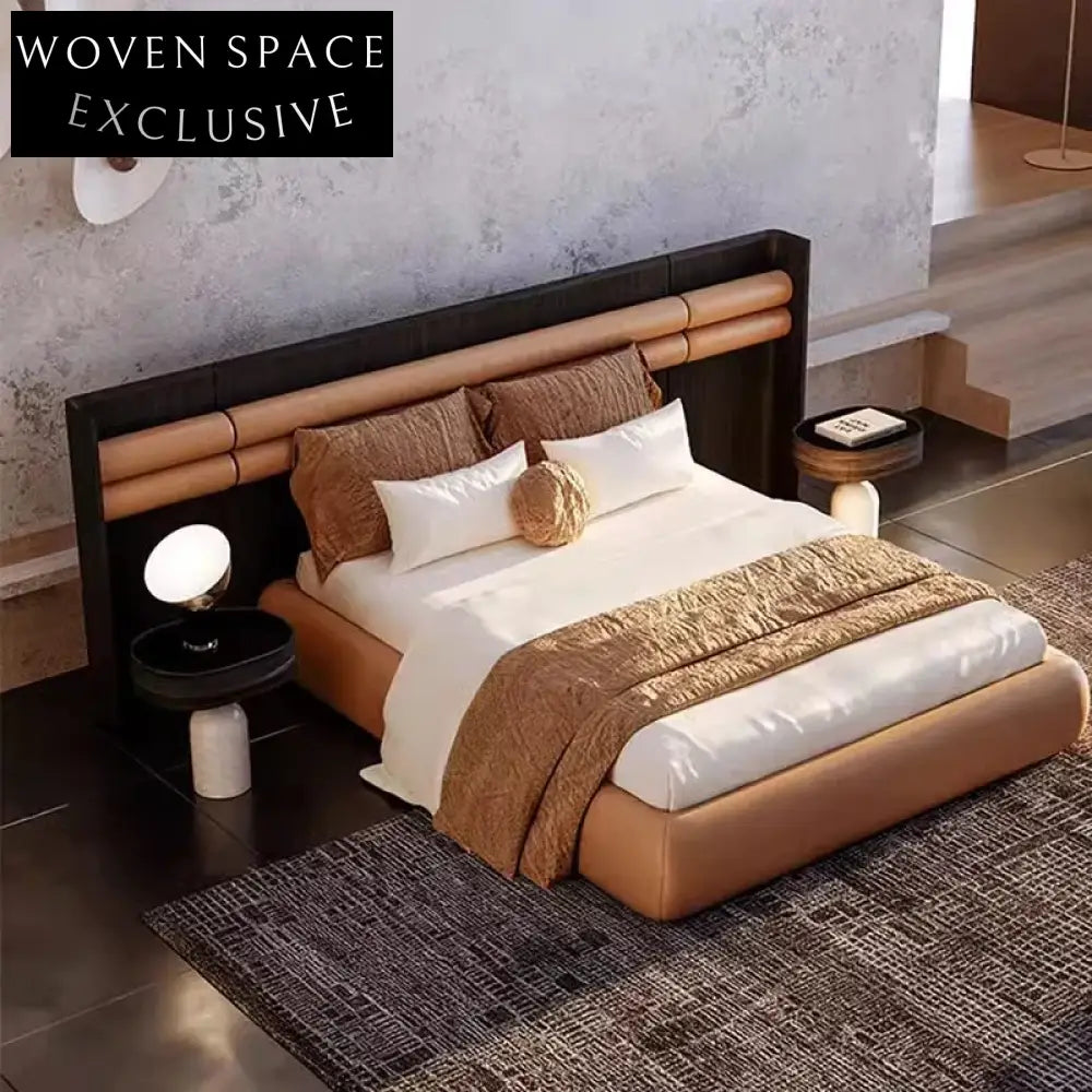Modern Light Luxury Italian Minimalist Wooden Frame King Size Master Bedroom Bed