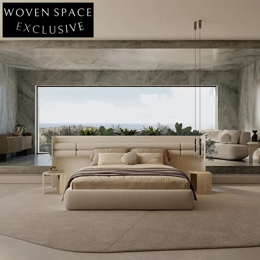 Modern Light Luxury Italian Minimalist Wooden Frame King Size Master Bedroom Bed