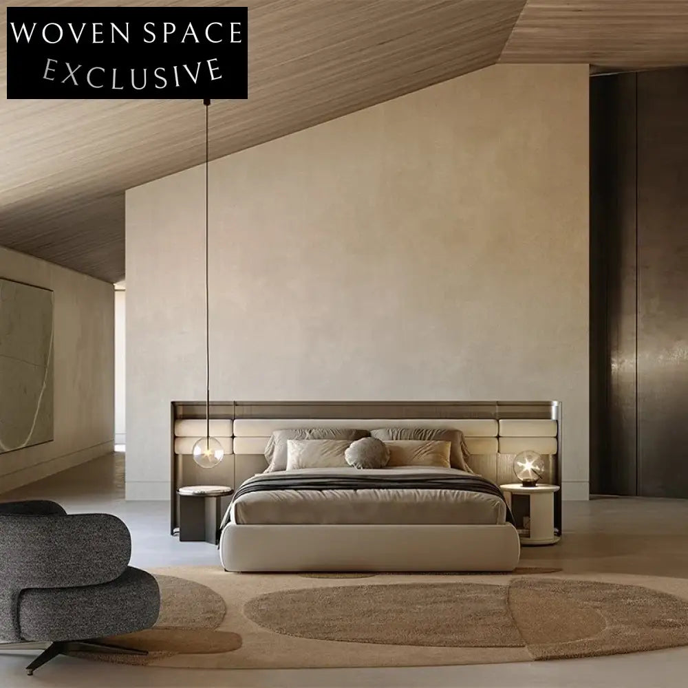 Modern Light Luxury Italian Minimalist Wooden Frame King Size Master Bedroom Bed