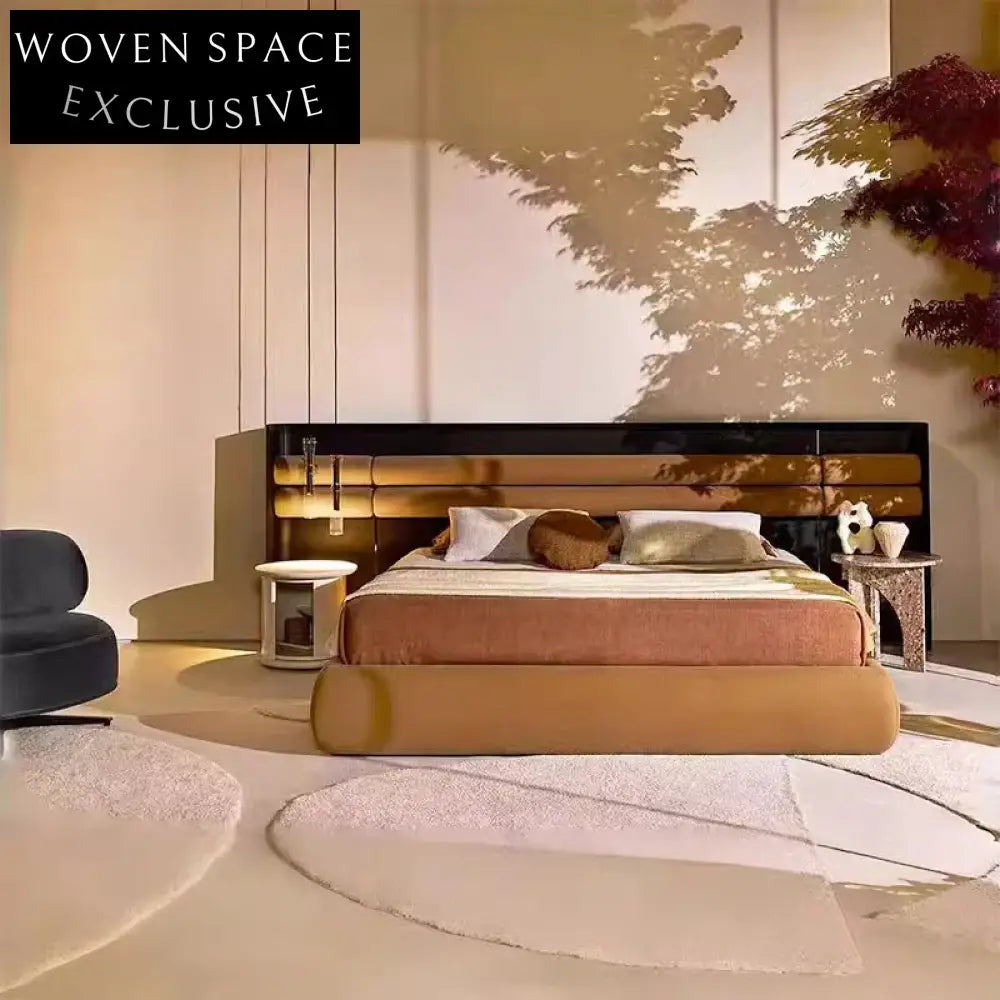 Modern Light Luxury Italian Minimalist Wooden Frame King Size Master Bedroom Bed