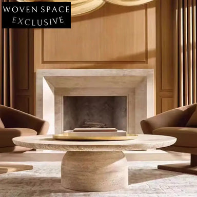 Modern Light Luxury Living Room Natural Travertine Stone Round Coffee Table