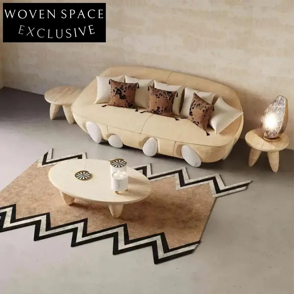 Modern Light Luxury Marble Travertine Round Coffee Table for Living Room