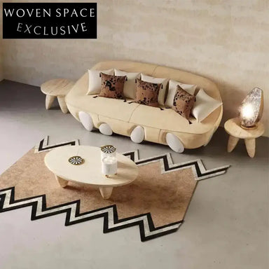 Modern Light Luxury Marble Travertine Round Coffee Table for Living Room