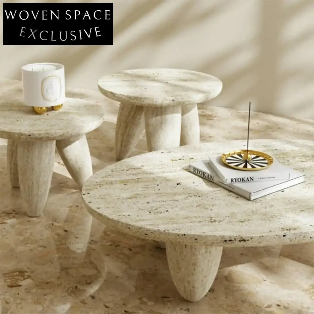 Modern Light Luxury Marble Travertine Round Coffee Table for Living Room