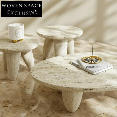 Modern Light Luxury Marble Travertine Round Coffee Table for Living Room