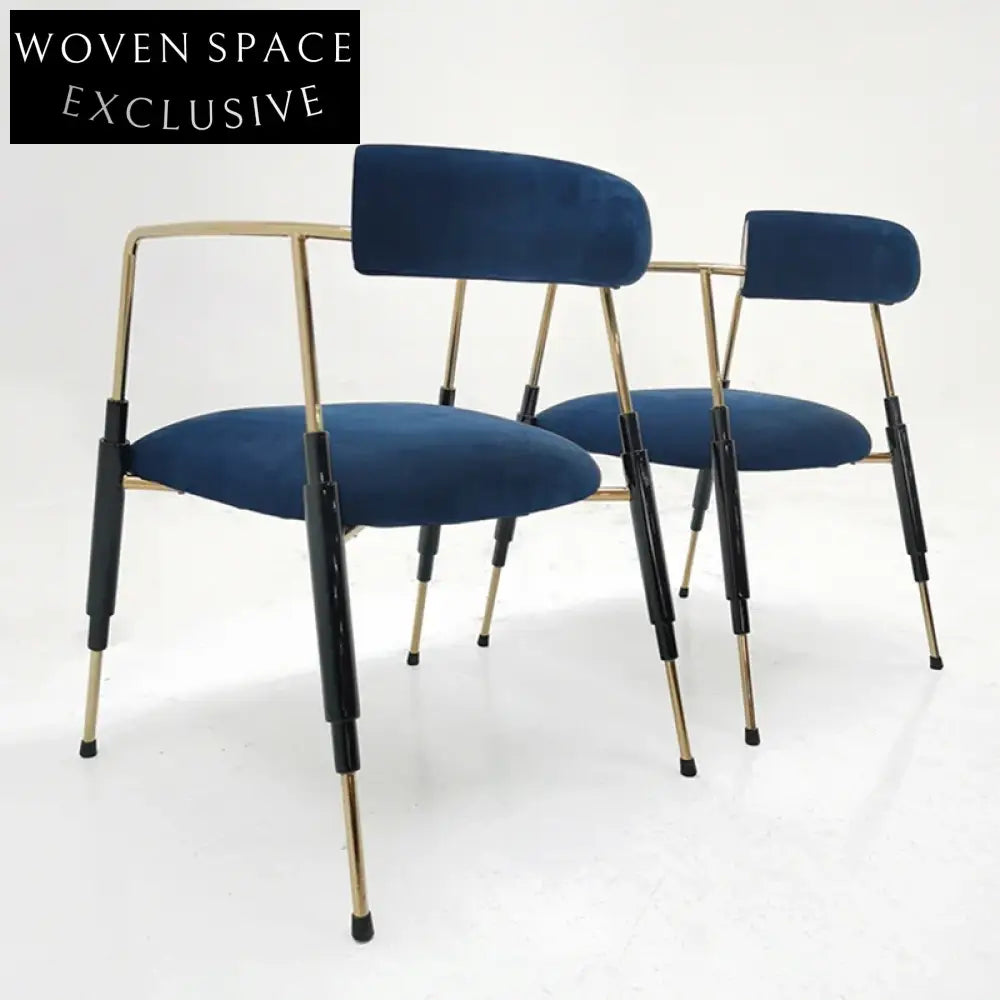 Modern Light Luxury Metal Fabric Dining Chair with Armrest Curved Backrest