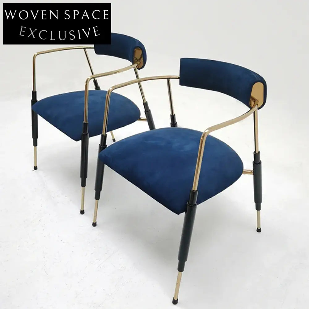 Modern Light Luxury Metal Fabric Dining Chair with Armrest Curved Backrest