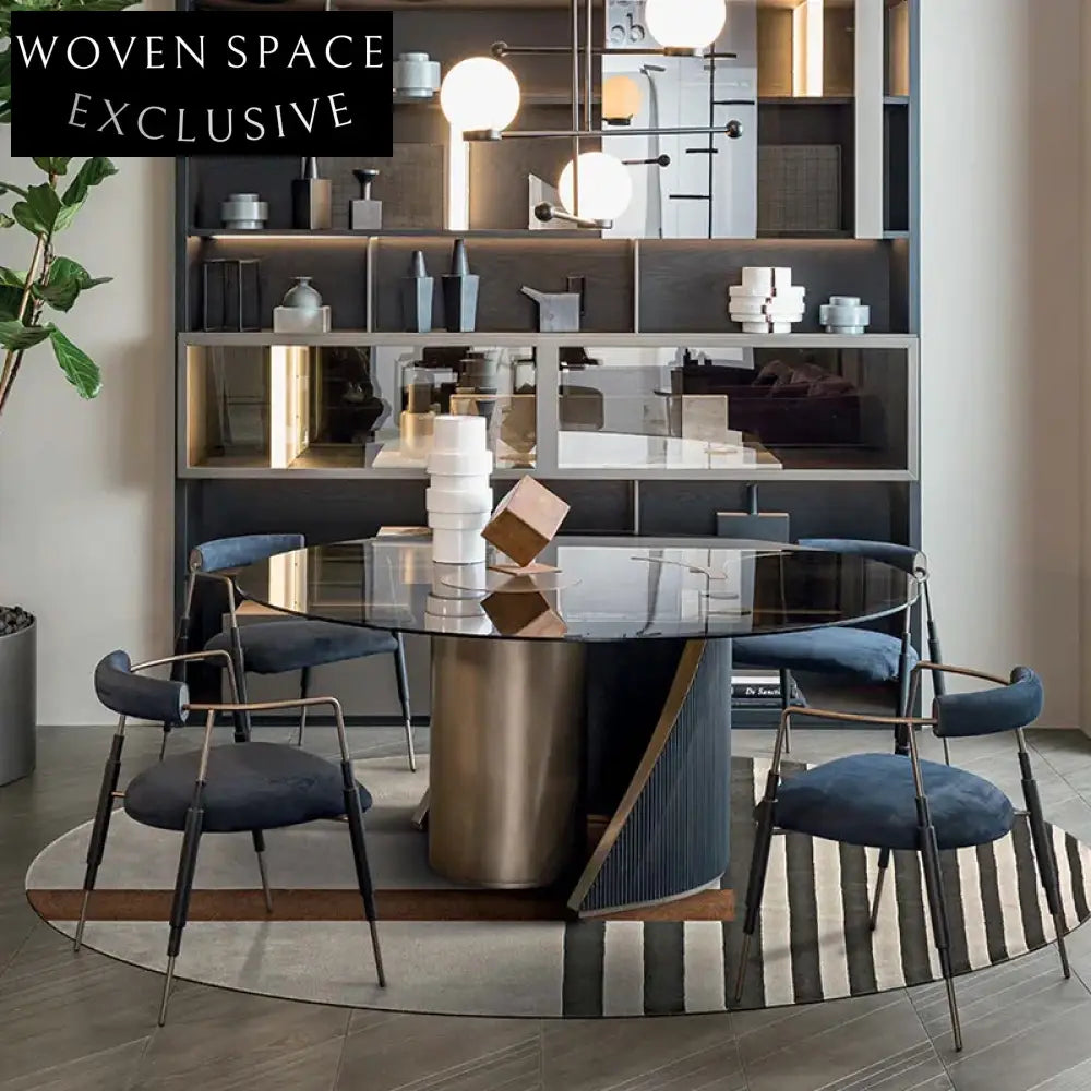 Modern Light Luxury Metal Fabric Dining Chair with Armrest Curved Backrest