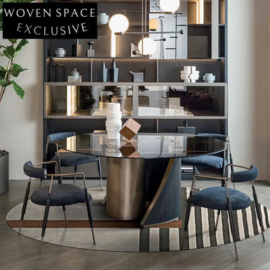 Modern Light Luxury Metal Fabric Dining Chair with Armrest Curved Backrest