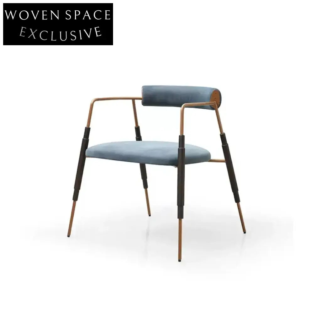 Modern Light Luxury Metal Fabric Dining Chair with Armrest Curved Backrest