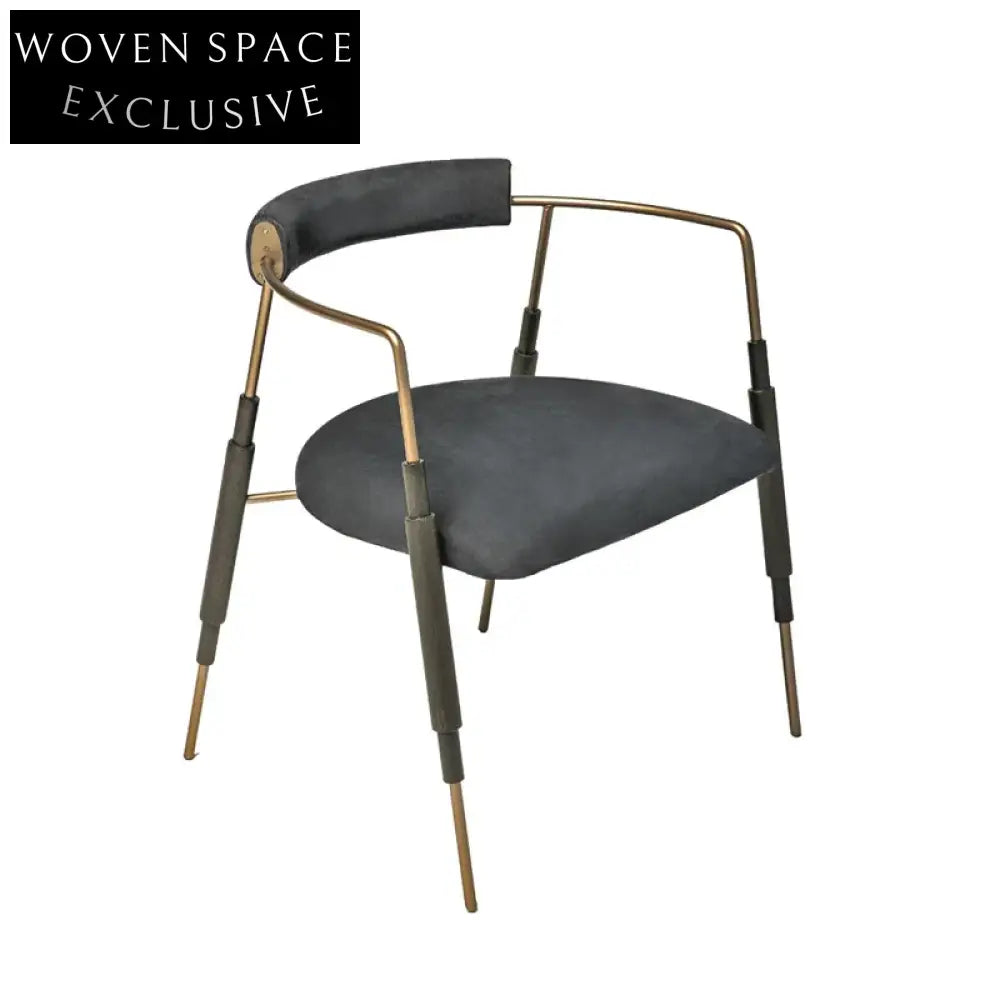 Modern Light Luxury Metal Fabric Dining Chair with Armrest Curved Backrest