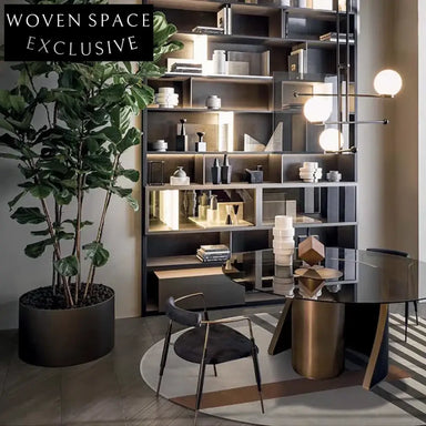 Modern Light Luxury Metal Fabric Dining Chair with Armrest Curved Backrest