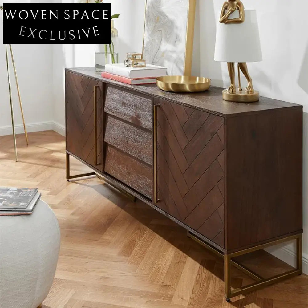 Modern Light Luxury Solid Pine Wood Dining Storage Sideboard Cabinet