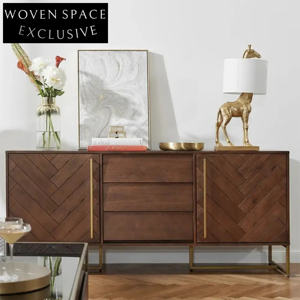 Modern Light Luxury Solid Pine Wood Dining Storage Sideboard Cabinet