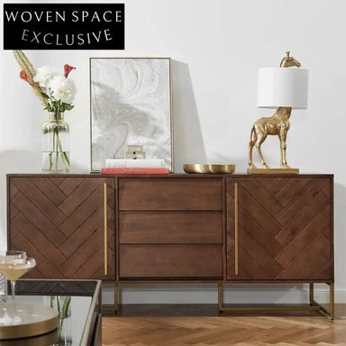 Modern Light Luxury Solid Pine Wood Dining Storage Sideboard Cabinet