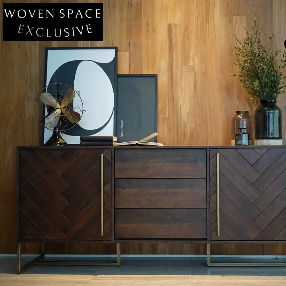 Modern Light Luxury Solid Pine Wood Dining Storage Sideboard Cabinet