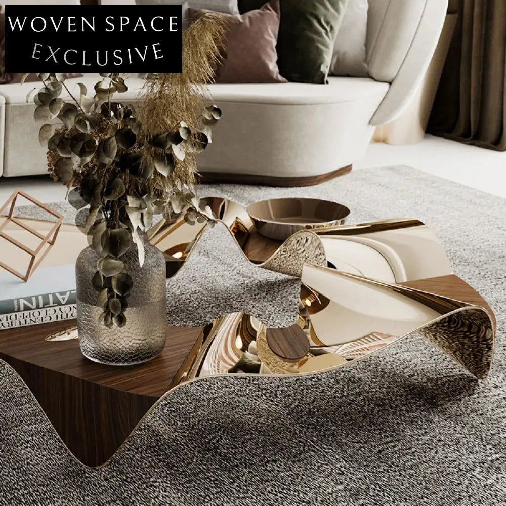 Modern Light Luxury Solid Wood Metal Living Room Center Coffee Table