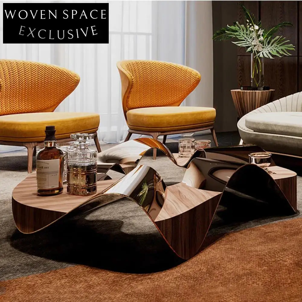 Modern Light Luxury Solid Wood Metal Living Room Center Coffee Table