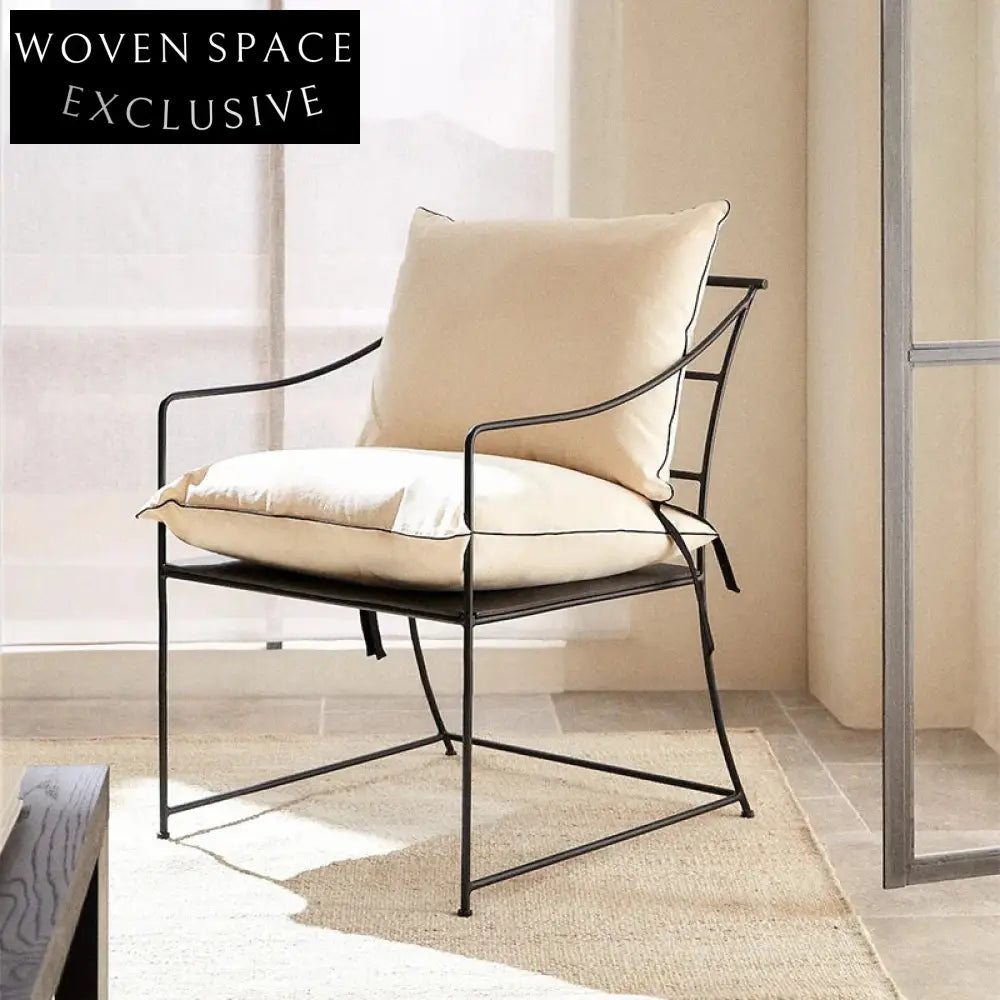 Modern Linen Fabric Upholstered Dining Chair with Armrests and Metal Legs