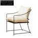 Modern Linen Fabric Upholstered Dining Chair with Armrests and Metal Legs