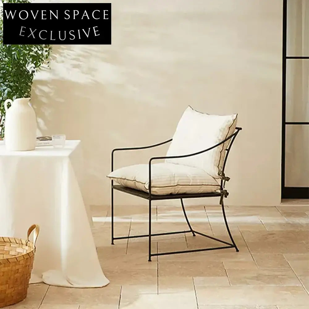 Modern Linen Fabric Upholstered Dining Chair with Armrests and Metal Legs