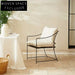 Modern Linen Fabric Upholstered Dining Chair with Armrests and Metal Legs