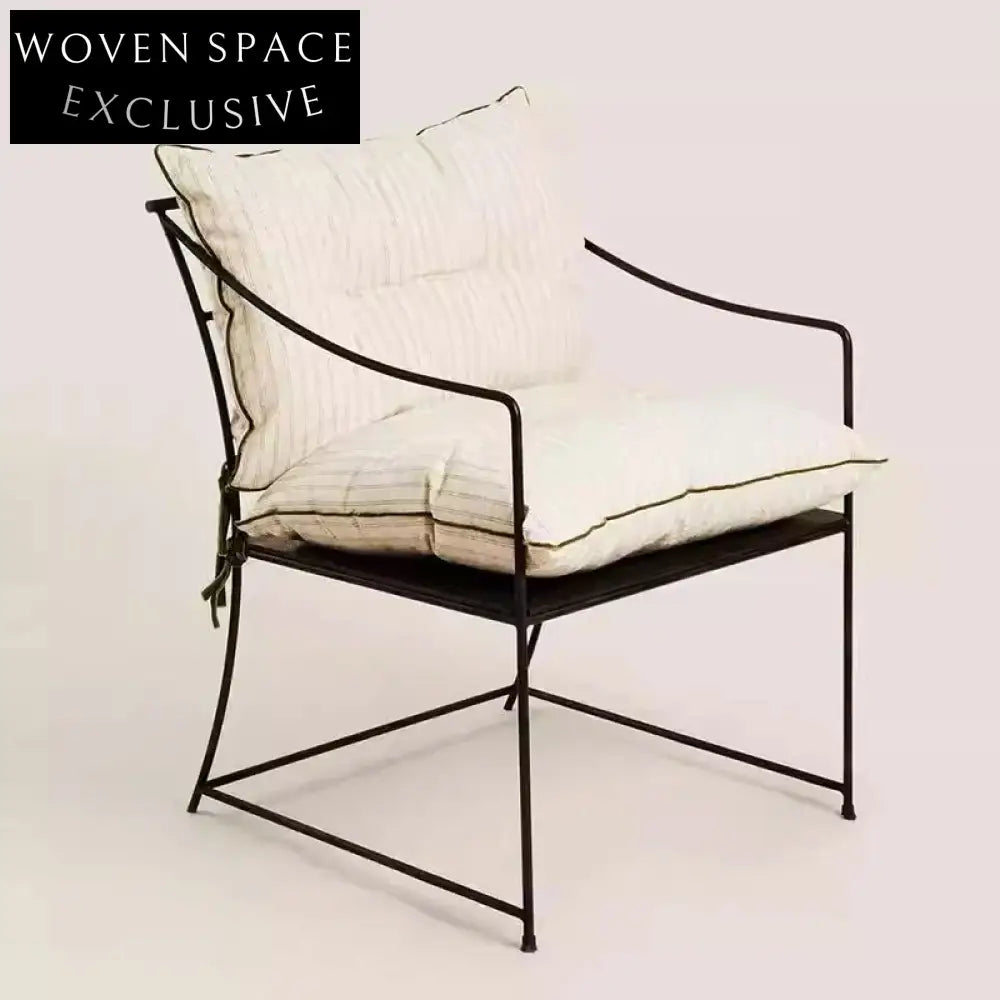 Modern Linen Fabric Upholstered Dining Chair with Armrests and Metal Legs