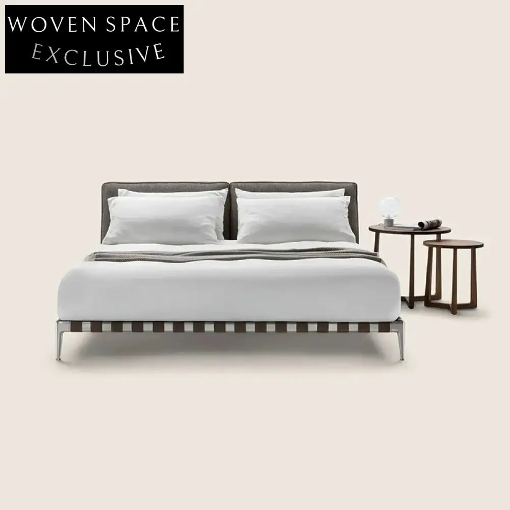 Modern Linen Fabric Upholstered Platform Bed Frame with Solid Wood Support