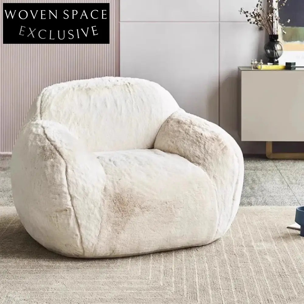 Modern Living Room Artificial Lamb Wool Low Arm Leisure Chair with Ottoman Set