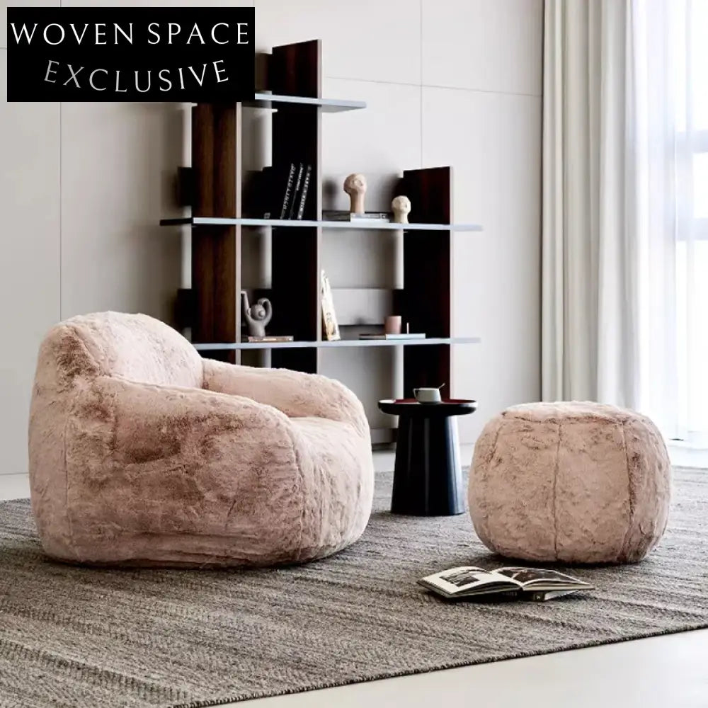 Modern Living Room Artificial Lamb Wool Low Arm Leisure Chair with Ottoman Set