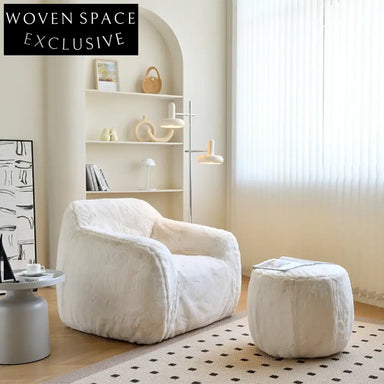 Modern Living Room Artificial Lamb Wool Low Arm Leisure Chair with Ottoman Set