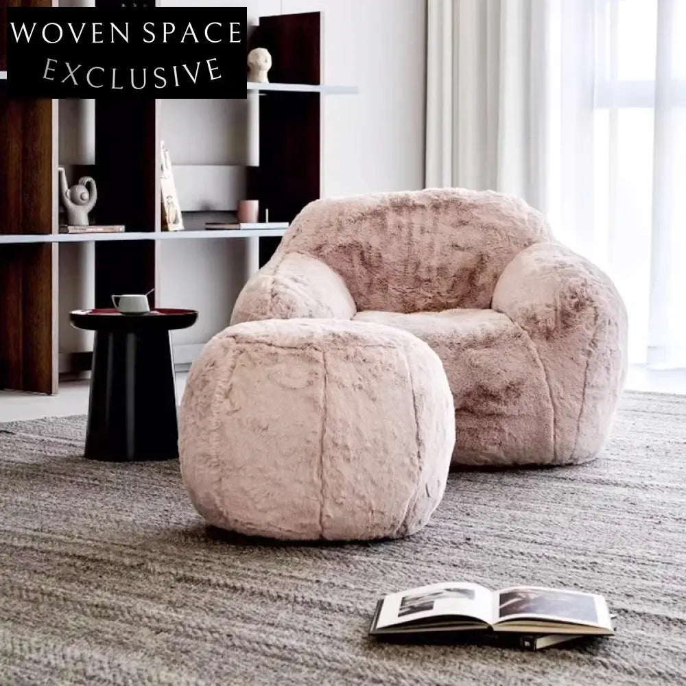Modern Living Room Artificial Lamb Wool Low Arm Leisure Chair with Ottoman Set