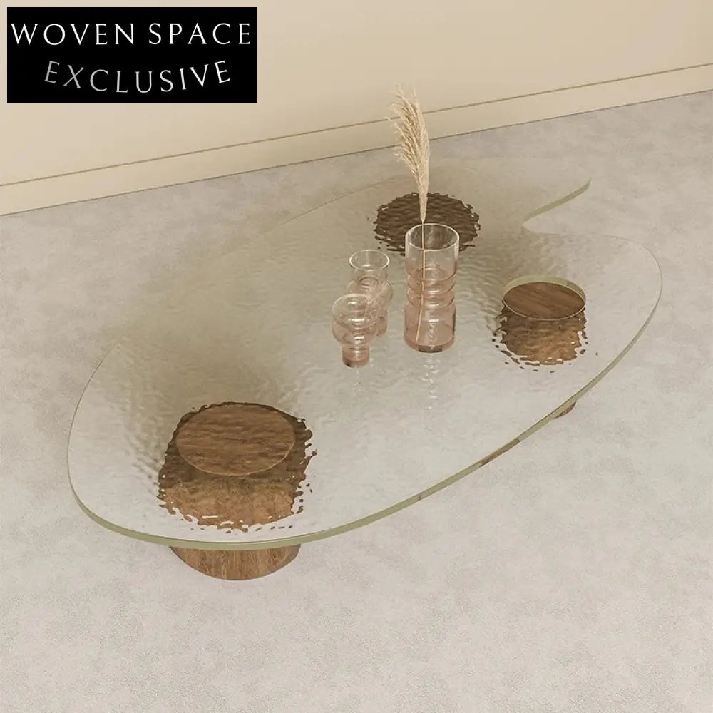 Modern Living Room Glass Top Rounding Solid Wood Coffee Tea Table