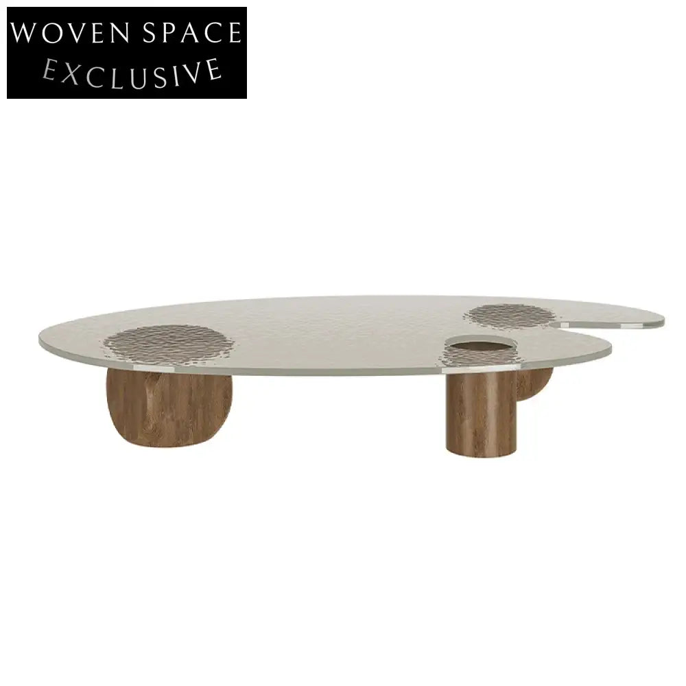 Modern Living Room Glass Top Rounding Solid Wood Coffee Tea Table