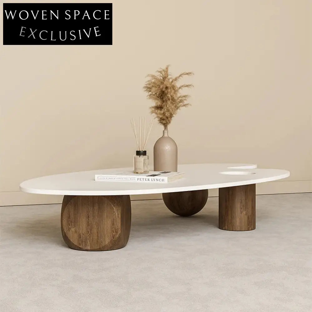 Modern Living Room Glass Top Rounding Solid Wood Coffee Tea Table