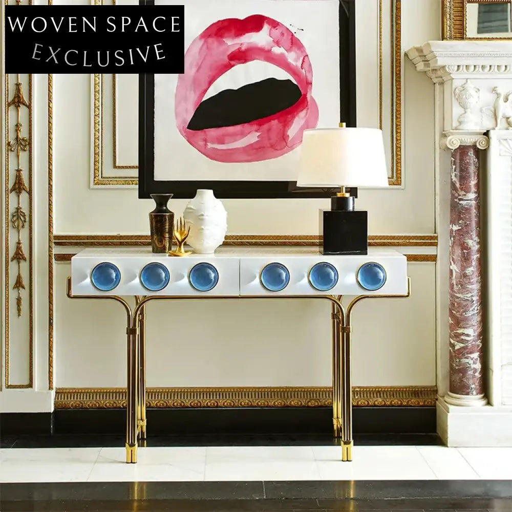 Modern Living Room Metal Leg Acrylic Wooden Entryway Console Table