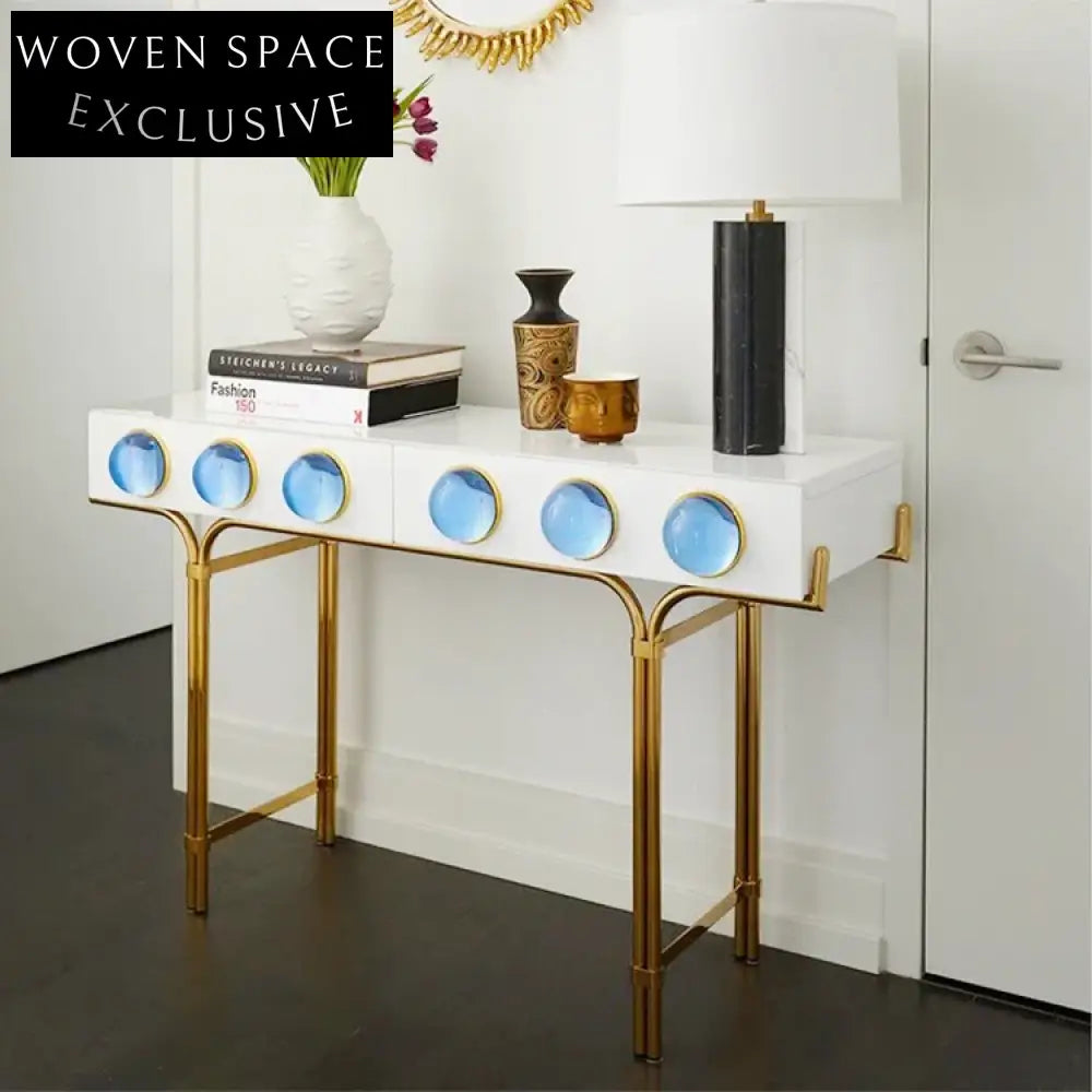 Modern Living Room Metal Leg Acrylic Wooden Entryway Console Table