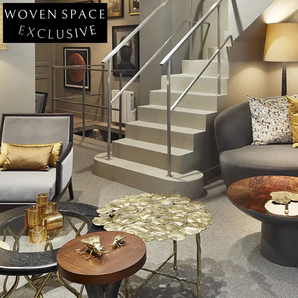 Modern Lotus Leaf Copper Metal Side Table for Living Room Coffee Table