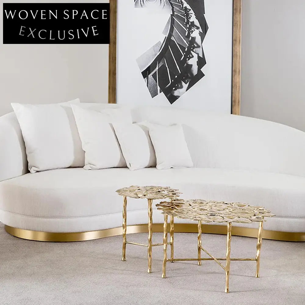 Modern Lotus Leaf Copper Metal Side Table for Living Room Coffee Table