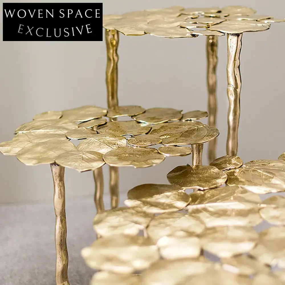 Modern Lotus Leaf Copper Metal Side Table for Living Room Coffee Table