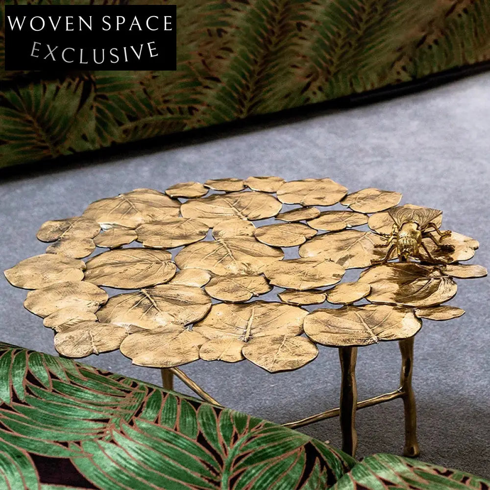 Modern Lotus Leaf Copper Metal Side Table for Living Room Coffee Table