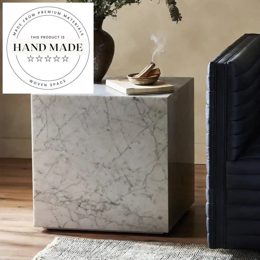 Modern Luxury 50cm Square Natural Marble Stone Side Table