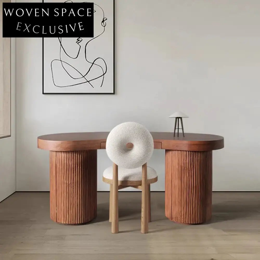 Modern Luxury Ash Wood Burl Veneer Curved Home Office Desk Table