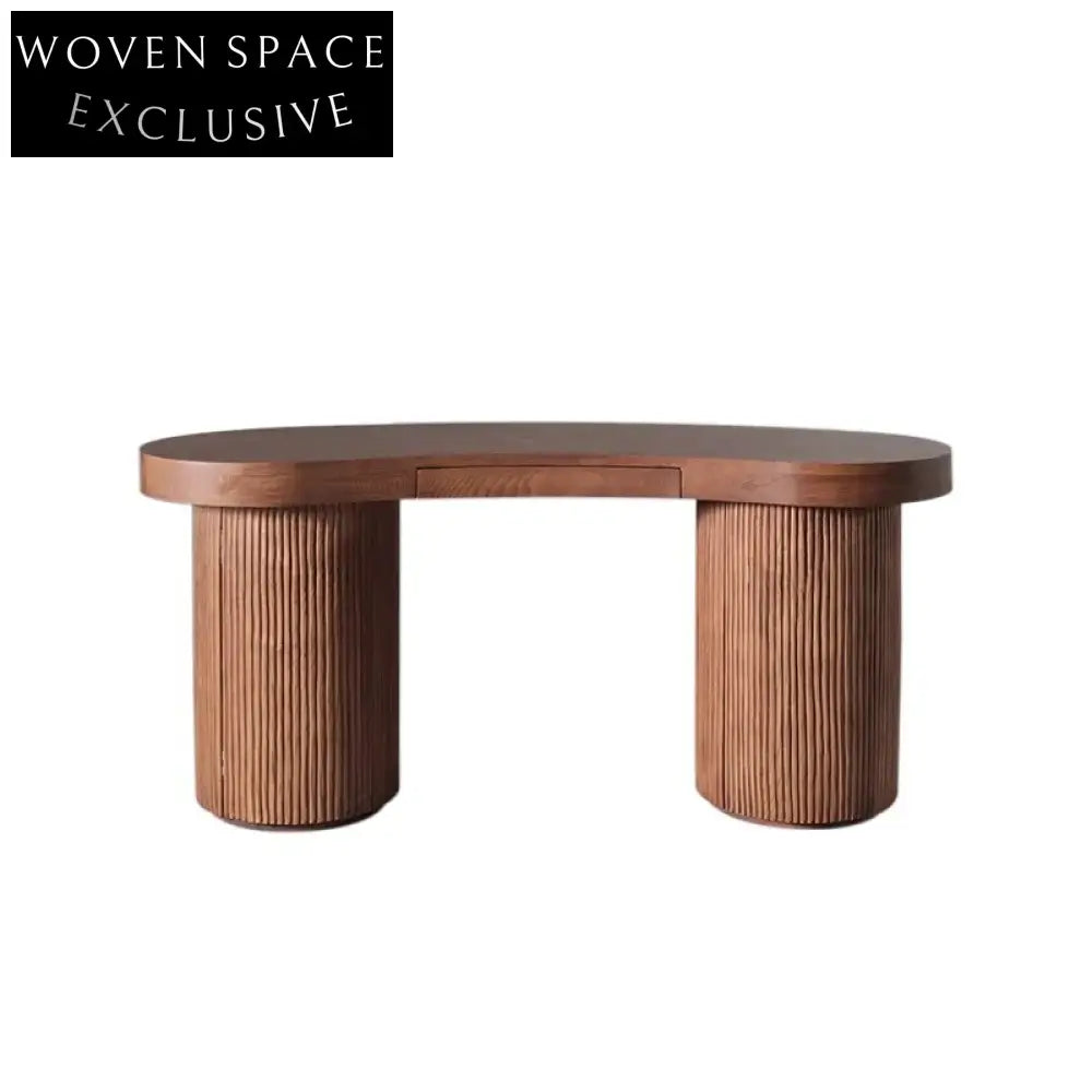 Modern Luxury Ash Wood Burl Veneer Curved Home Office Desk Table