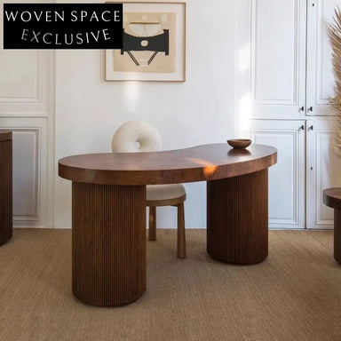 Modern Luxury Ash Wood Burl Veneer Curved Home Office Desk Table